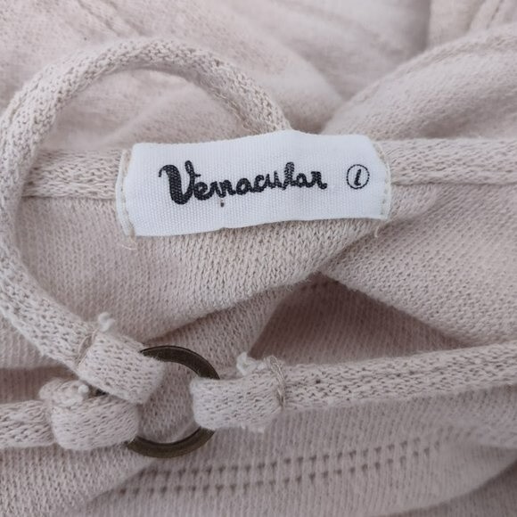 Vernacular Terry Cloth Ribbed Cut Out Back Cream Short Sleeve Top Large - Picture 10 of 10